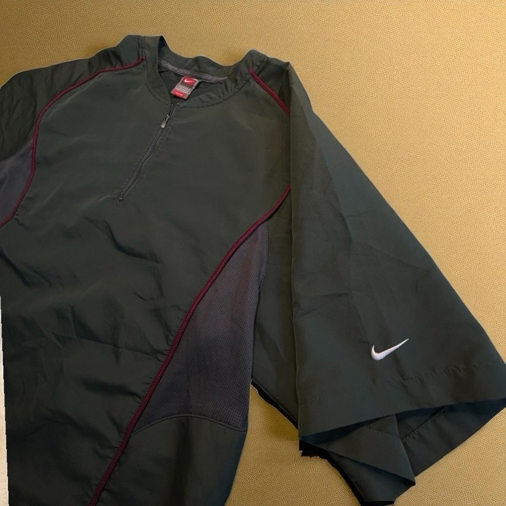 VTG Nike Team Fit Dry Baseball Pullover XL Green Maroon Quarter Zip‎ Warm-Up Y2K - Picture 2 of 6